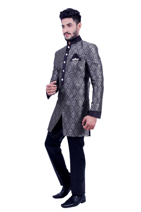 Silver and Black Indian Wedding Indo-Western Sherwani for Men