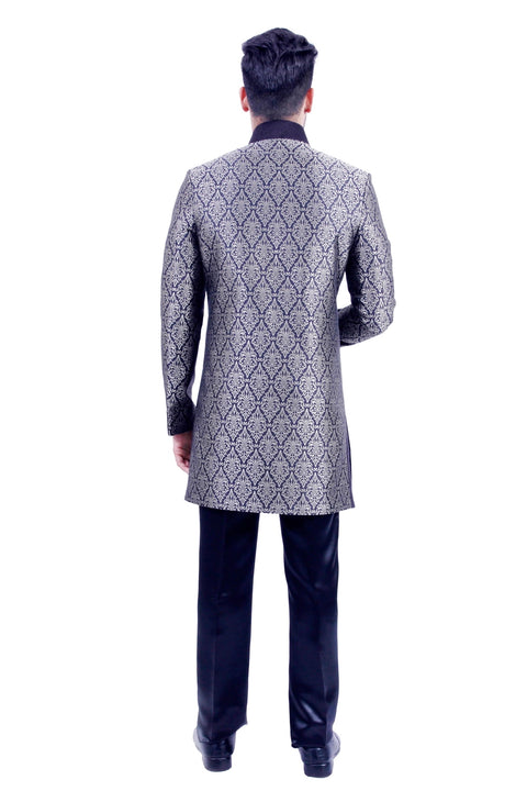 Silver and Black Indian Wedding Indo-Western Sherwani for Men