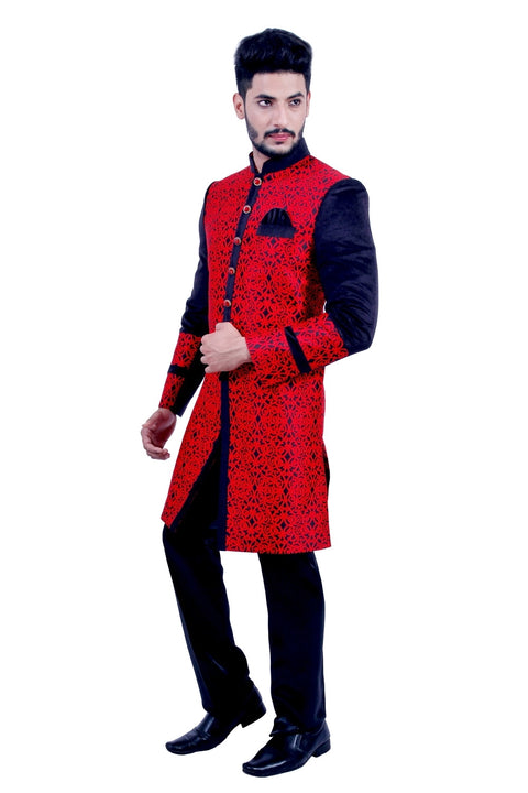 Red and Black Indian Wedding Indo-Western Sherwani for Men