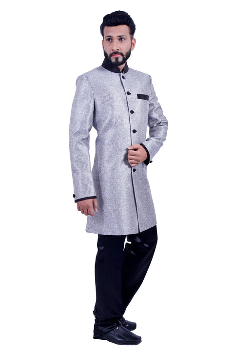 Silver Indian Wedding Indo-Western Sherwani for Men