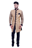 Natural Jute and Black Indian Wedding Indo-Western Sherwani for Men