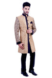 Natural Jute and Black Indian Wedding Indo-Western Sherwani for Men