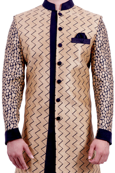 Natural Jute and Black Indian Wedding Indo-Western Sherwani for Men