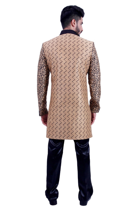 Natural Jute and Black Indian Wedding Indo-Western Sherwani for Men