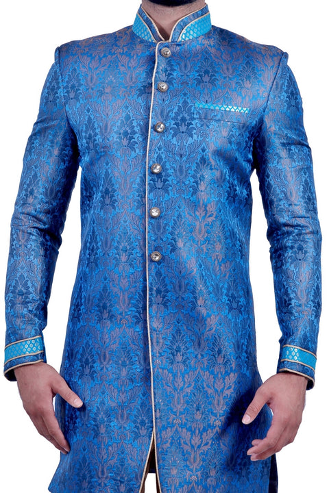 Electric Blue Indian Wedding Indo-Western Sherwani for Men - RK1089SNT-52 Electric Blue Indian Wedding Indo-Western Sherwani for Men - RK1089SNT-52