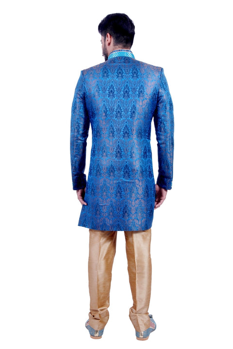 Electric Blue Indian Wedding Indo-Western Sherwani for Men