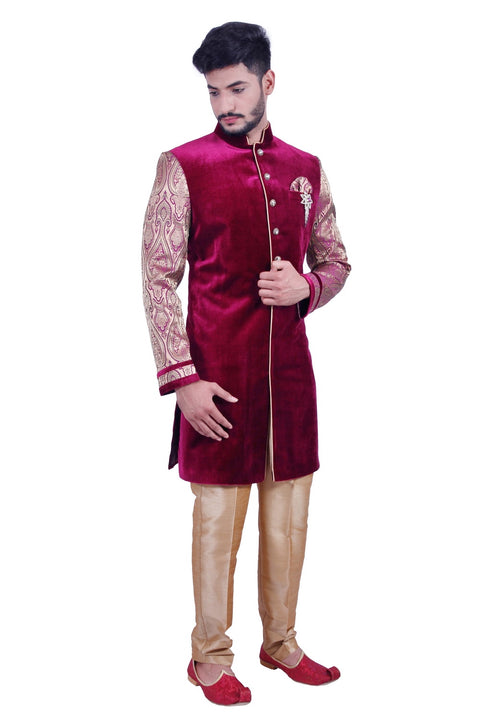 Burgundy Purple Indian Wedding Indo-Western Sherwani for Men