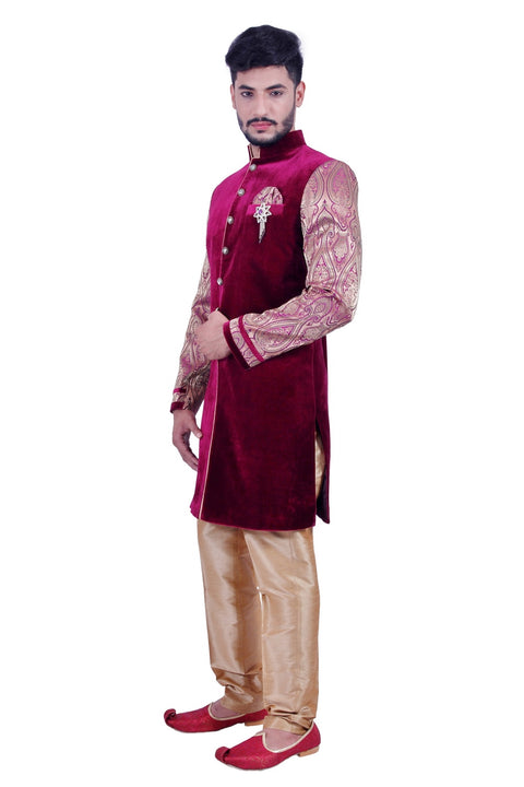 Burgundy Purple Indian Wedding Indo-Western Sherwani for Men