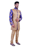 Natural Jute and Persian Blue Indian Wedding Indo-Western Sherwani for Men