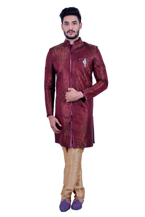 Short Multicolor Indian Wedding Indo-Western Sherwani for Men