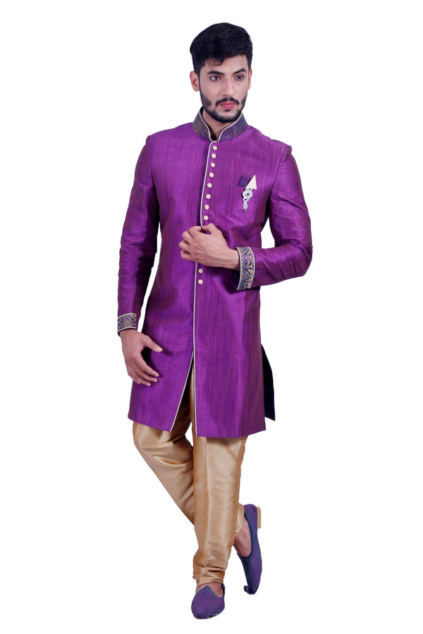 Dark Lavender Indian Wedding Indo-Western Sherwani for Men