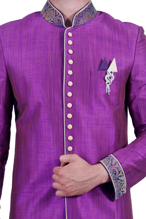 Dark Lavender Indian Wedding Indo-Western Sherwani for Men