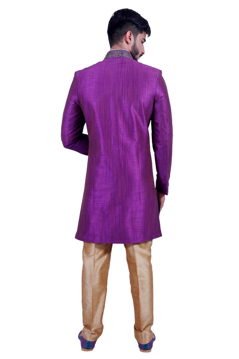 Dark Lavender Indian Wedding Indo-Western Sherwani for Men