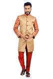 Natural Jute and Maroon Indian Wedding Indo-Western Sherwani for Men