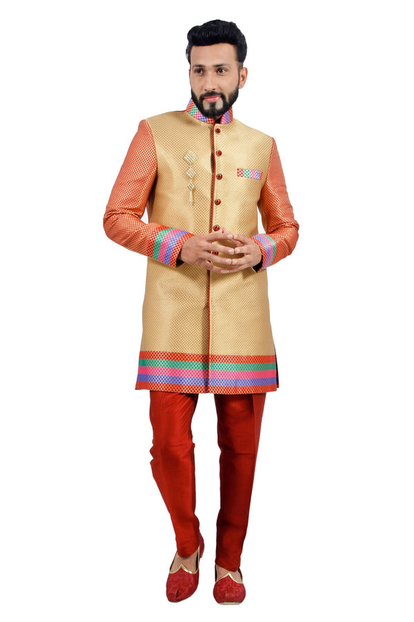 Designer Short Multicolored Indian Wedding Indo-Western Sherwani for Men