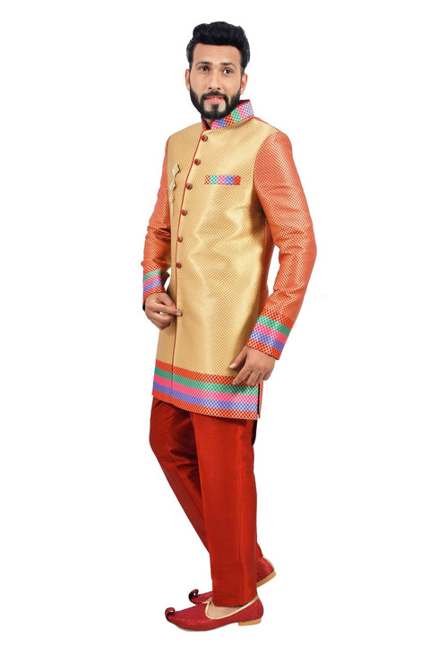 Designer Short Multicolored Indian Wedding Indo-Western Sherwani for Men