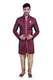 Wine and Black Indian Festive Occasion Indo-Western Sherwani for Men