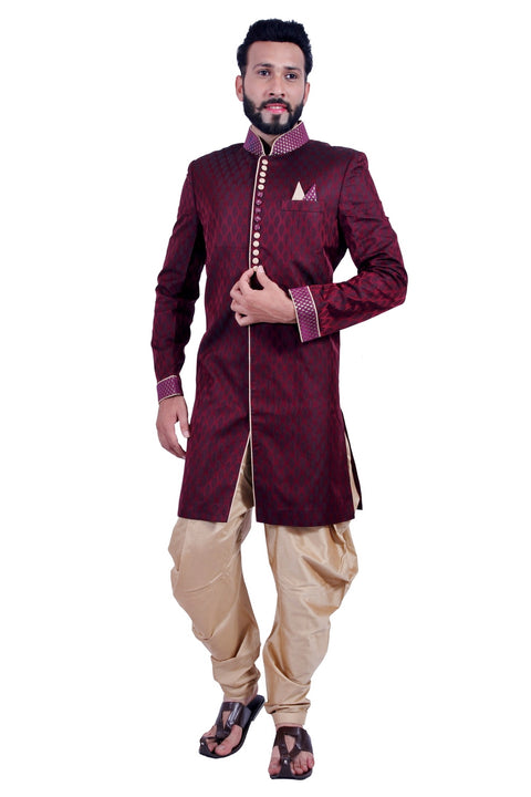 Wine Indian Festive Occasion Indo-Western Sherwani for Men