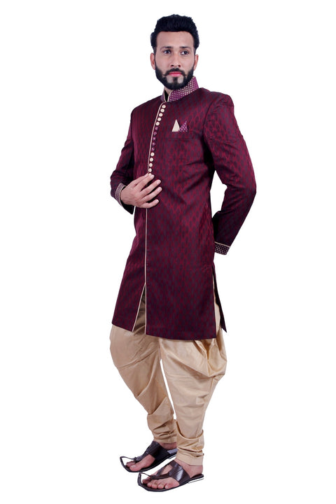 Wine Indian Festive Occasion Indo-Western Sherwani for Men