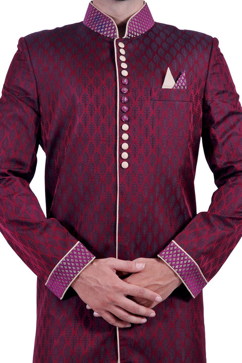 Wine Indian Festive Occasion Indo-Western Sherwani for Men