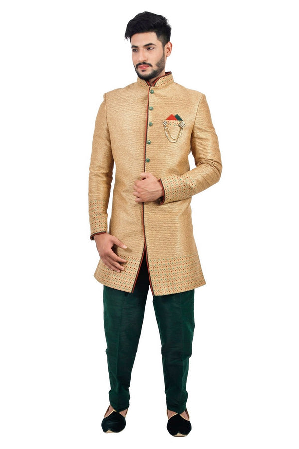 Natural Jute Indian Wedding Indo-Western Sherwani for Men