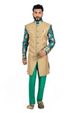 Natural Jute and Green Indian Wedding Indo-Western Sherwani for Men RK1114SNT