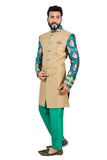 Natural Jute and Green Indian Wedding Indo-Western Sherwani for Men RK1114SNT