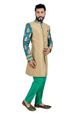 Natural Jute and Green Indian Wedding Indo-Western Sherwani for Men RK1114SNT