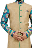 Natural Jute and Green Indian Wedding Indo-Western Sherwani for Men RK1114SNT