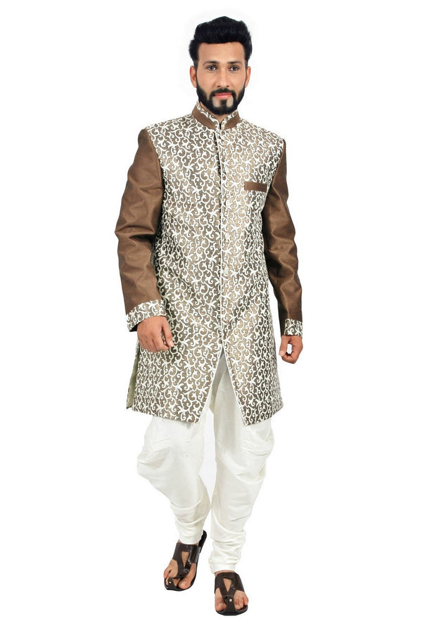 White and Sienna Coffee Indian Wedding Indo-Western Sherwani for Men