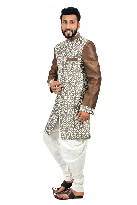 White and Sienna Coffee Indian Wedding Indo-Western Sherwani for Men