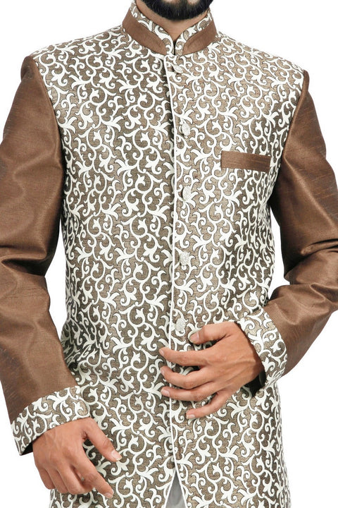 White and Sienna Coffee Indian Wedding Indo-Western Sherwani for Men