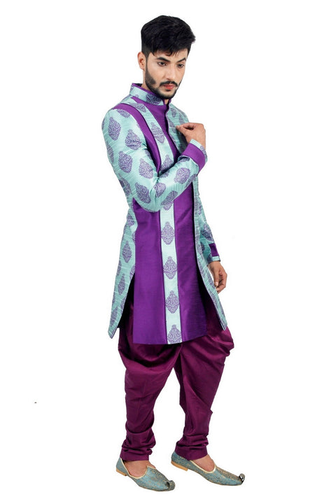 Island Lagoon and Purple Indian Wedding Indo-Western Sherwani for Men