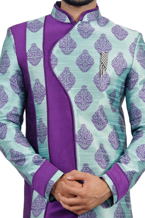 Island Lagoon and Purple Indian Wedding Indo-Western Sherwani for Men