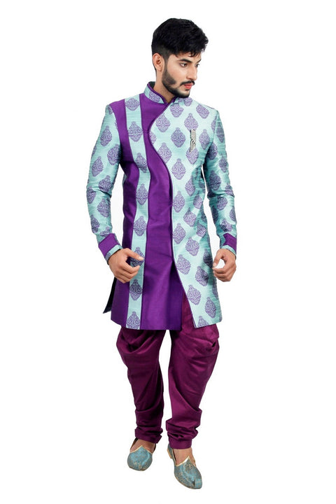 Island Lagoon and Purple Indian Wedding Indo-Western Sherwani for Men