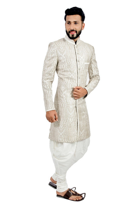 Creamy White Indian Wedding Indo-Western Sherwani for Men