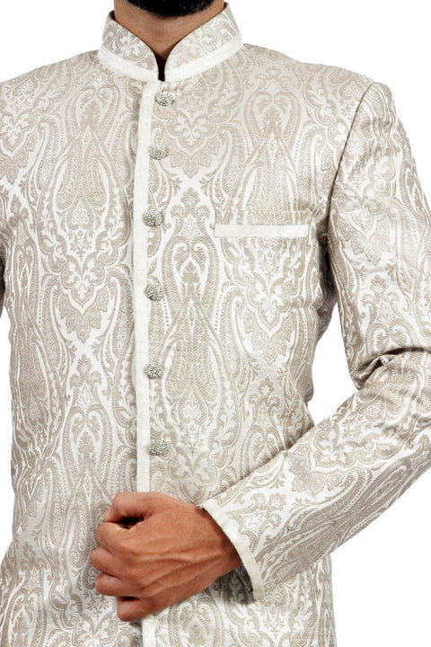 Creamy White Indian Wedding Indo-Western Sherwani for Men