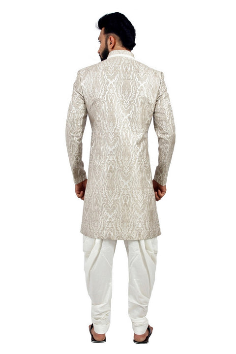 Creamy White Indian Wedding Indo-Western Sherwani for Men