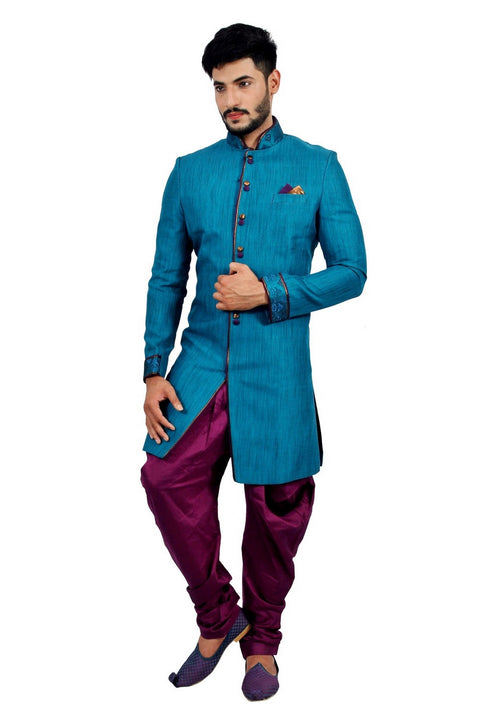 Gulfstream Blue Indian Wedding Indo-Western Sherwani for Men