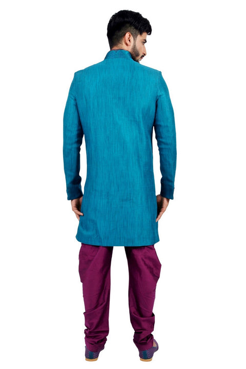 Gulfstream Blue Indian Wedding Indo-Western Sherwani for Men