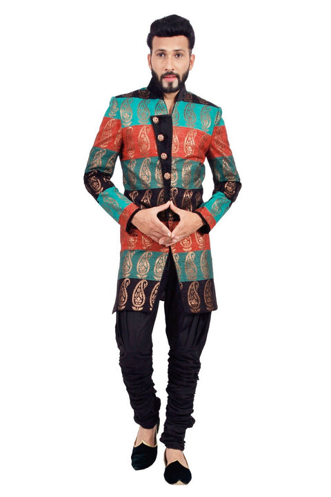 Multicoloured Designer Short Indian Wedding Indo-Western Sherwani for Men