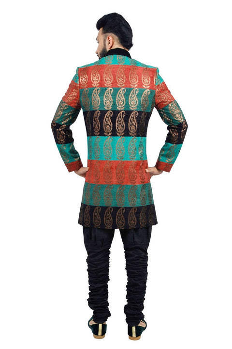 Multicoloured Designer Short Indian Wedding Indo-Western Sherwani for Men