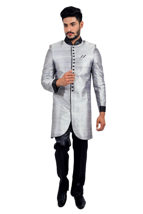 Silver Grey Indian Wedding Indo-Western Sherwani for Men