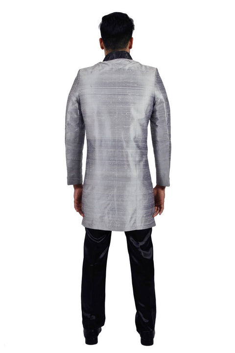 Silver Grey Indian Wedding Indo-Western Sherwani for Men