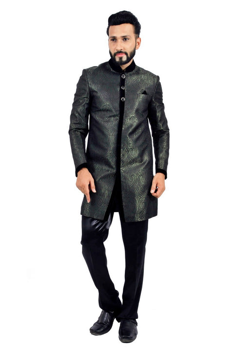 Darkgreen and Black Indian Wedding Indo-Western Sherwani for Men