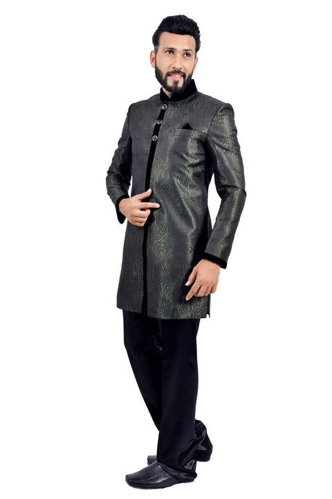 Darkgreen and Black Indian Wedding Indo-Western Sherwani for Men