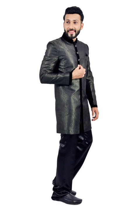 Darkgreen and Black Indian Wedding Indo-Western Sherwani for Men