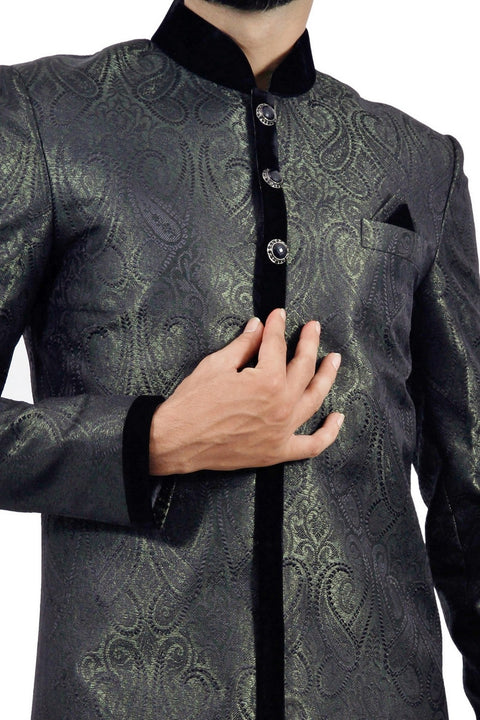 Darkgreen and Black Indian Wedding Indo-Western Sherwani for Men