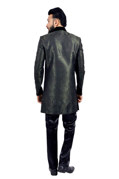 Darkgreen and Black Indian Wedding Indo-Western Sherwani for Men