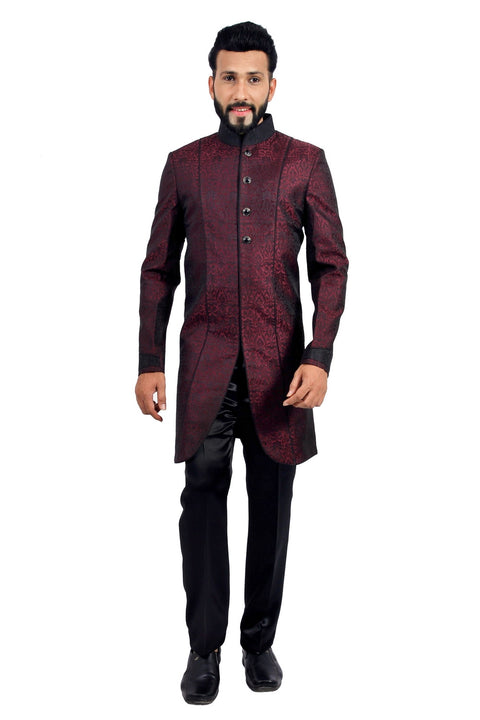 Marron and Black Indian Wedding Indo-Western Sherwani for Men